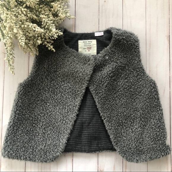 Zara Other - Zara Baby Fuzzy teddy bear vest grey size 12/18 mo
